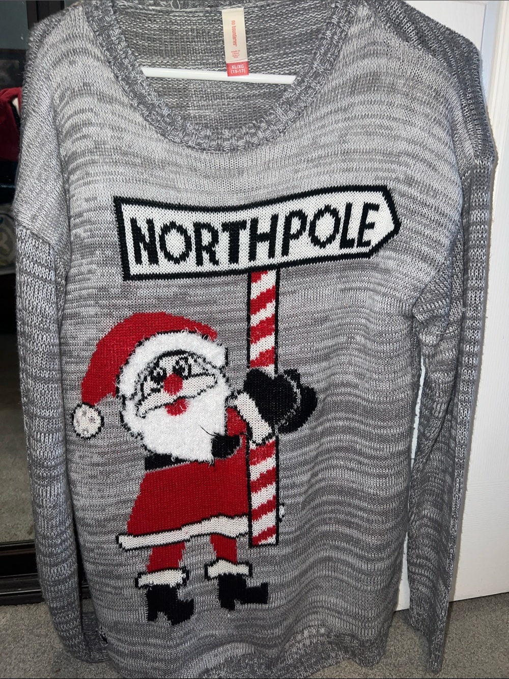 No Boundaries Gray Santa Northpole Crewneck Sweater
